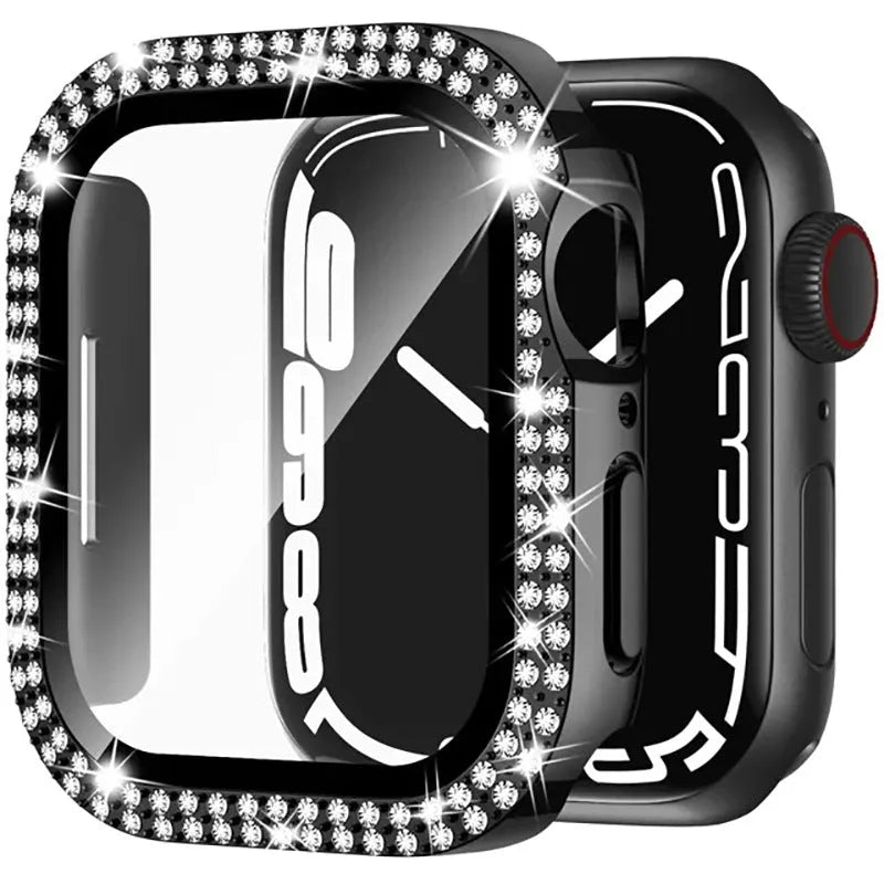 Apple Watch protective case with peep-proof glass in rose pink, gold, and black colour options