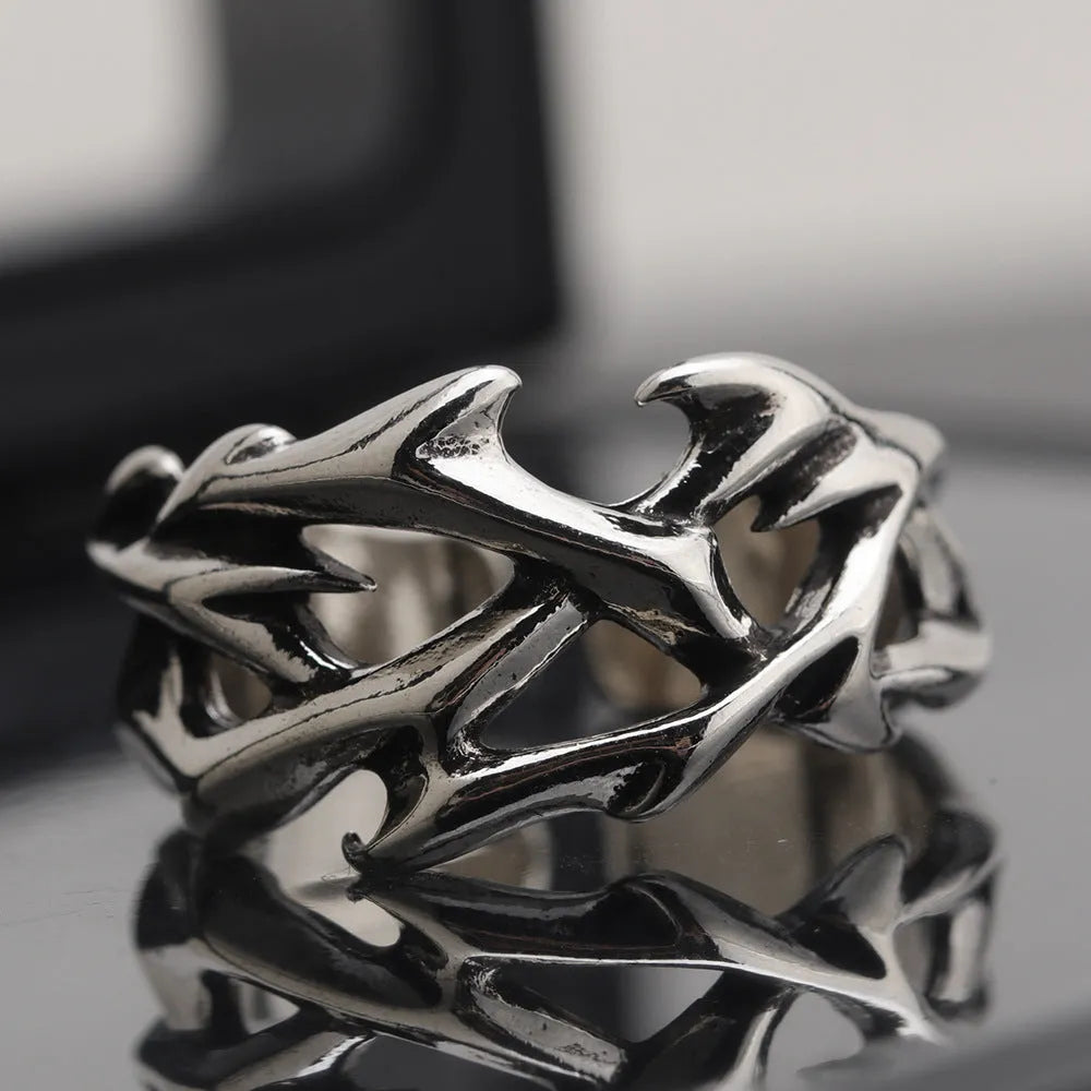 Thorn unisex adjustable copper ring with geometric flower design in J2150 thorns colour