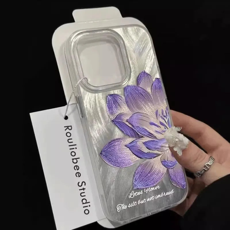 Blue Lotus Light Luxury Fairy design hard plastic case for iPhone on a white background.
