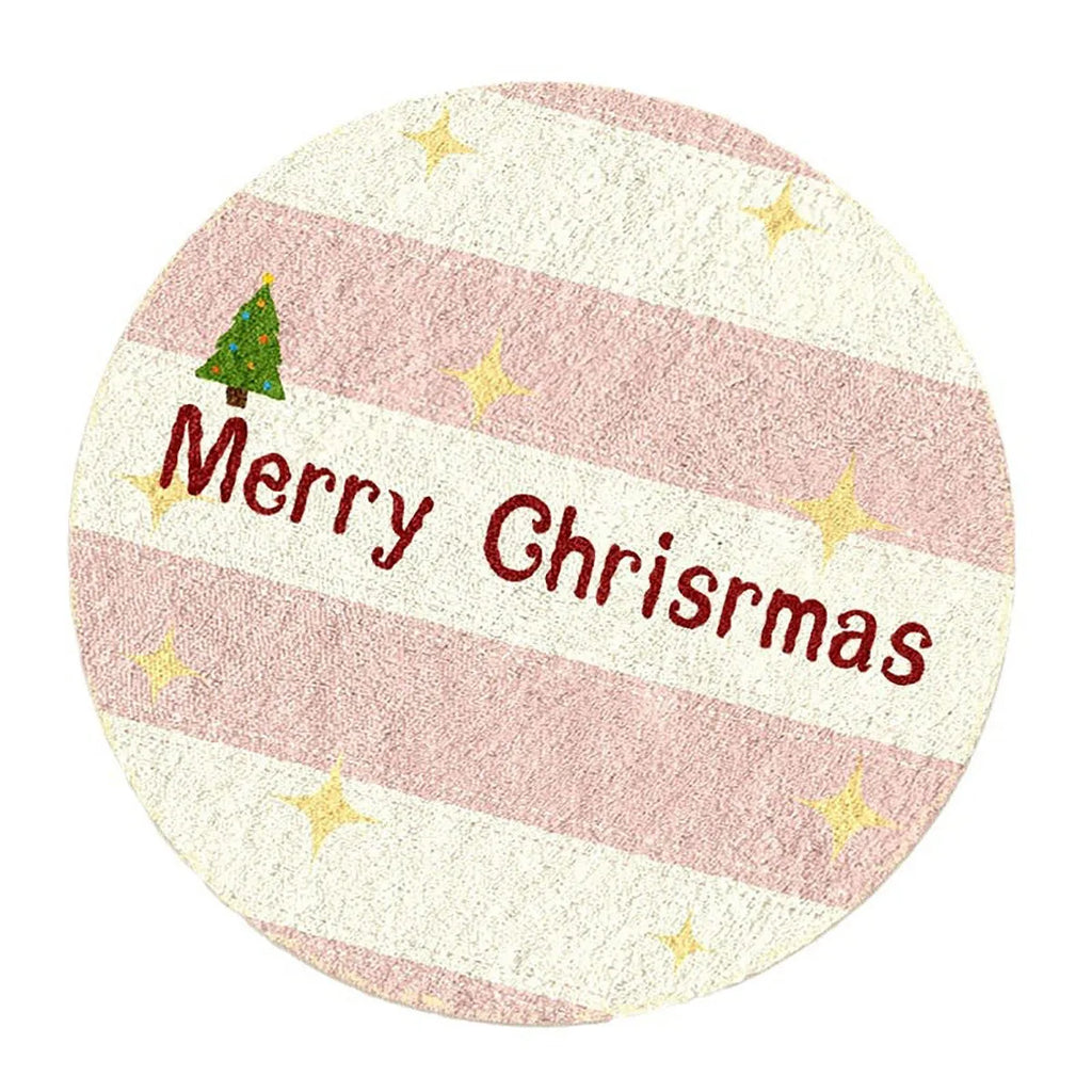 Round Christmas carpet with alien shape design in imitation cashmere fabric featuring festive patterns