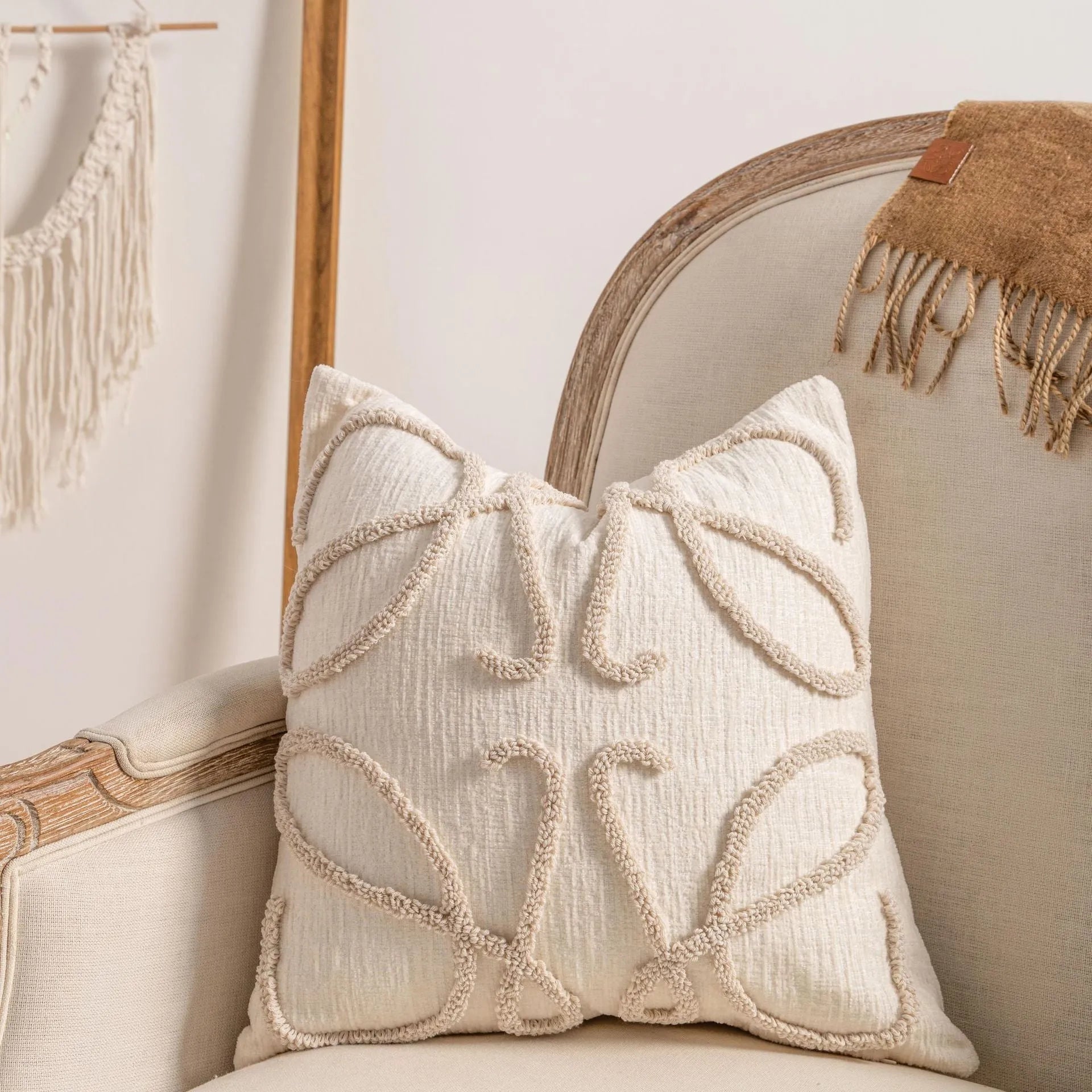 Decorative striped cushion cover with knitted tassel in a choice of six patterns and two sizes.