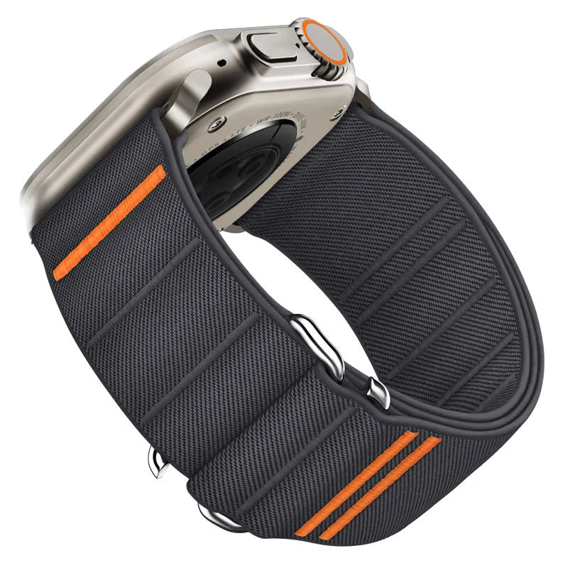 Elastic nylon Apple watchband with stainless steel buckle in multiple colour options