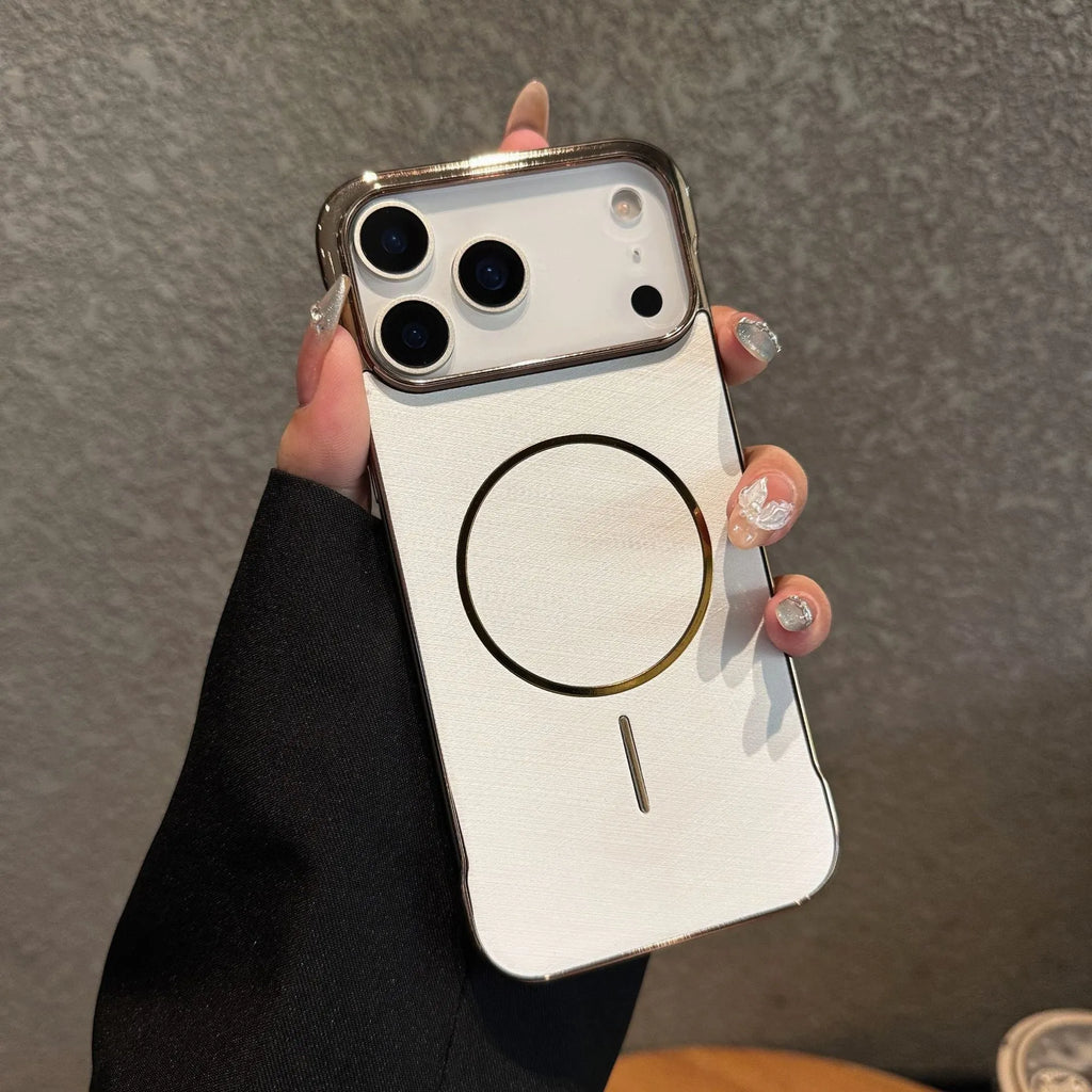 Metallic electroplating magnetic phone case for iPhone 17 in black, gold, silver grey, sky blue and white options