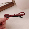 Wine red genuine leather bow barrette for women manual crafted advanced design single hair clip