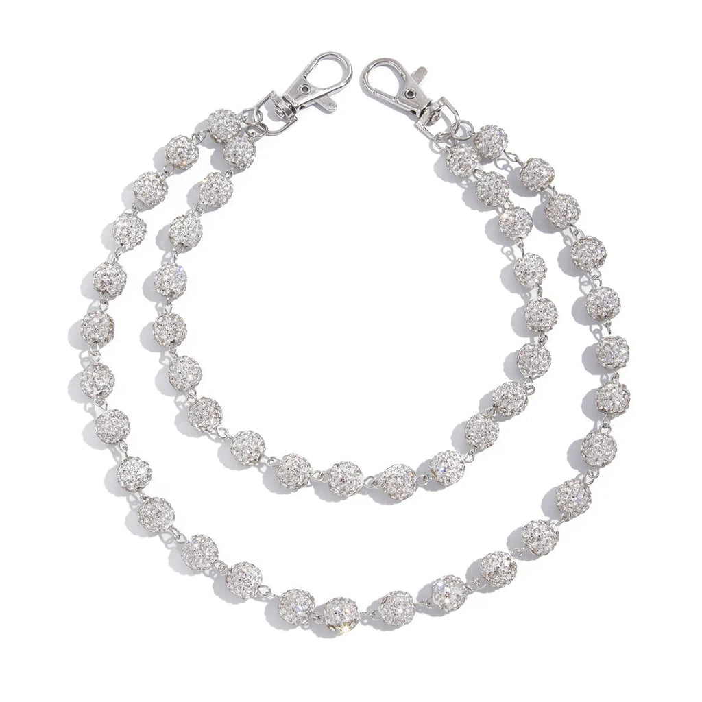 Hip hop niche waist chain alloy sphere pendant key ornament White K01748 front view