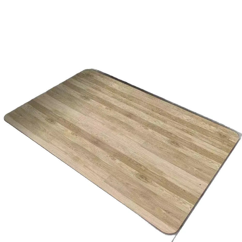 Square American-style floor mat with geometric wood grain pattern for bathroom doorway.