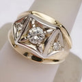Copper geometric hollow couple rings with wide face design showing chamfering square pattern in gold colour