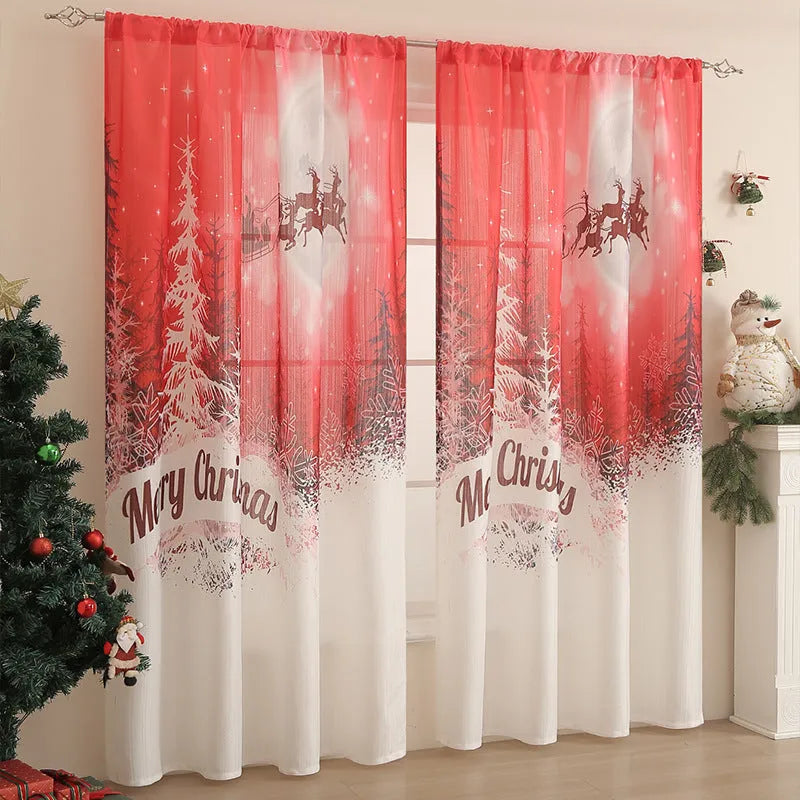 American-style printed Christmas-themed shading cloth curtain with semi-sunshade function