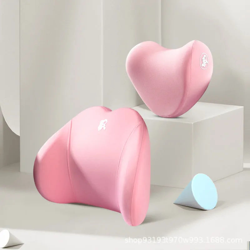 Memory foam car pillow set with cotton cover showing heart pattern design in various colour options