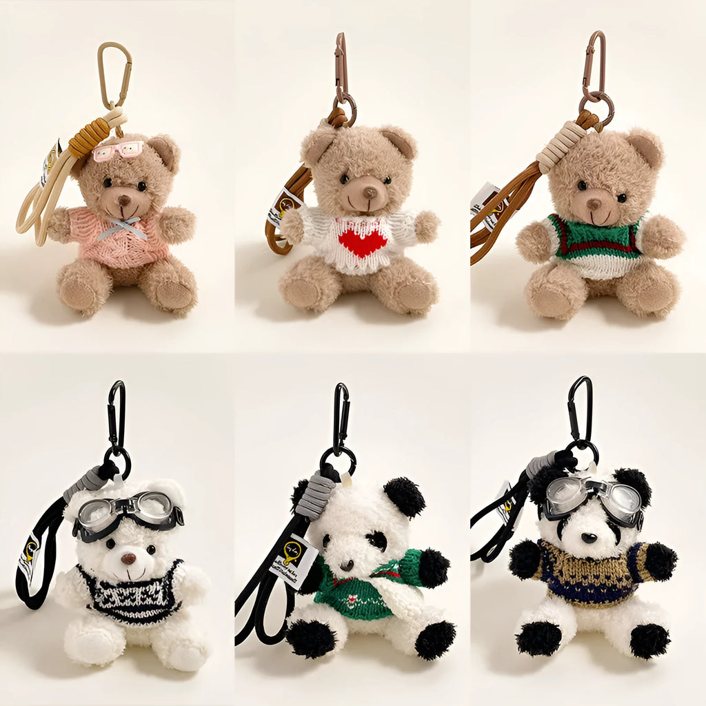 Cartoon plush doll keychain pendant in bear design 12cm size soft stuffed key ring