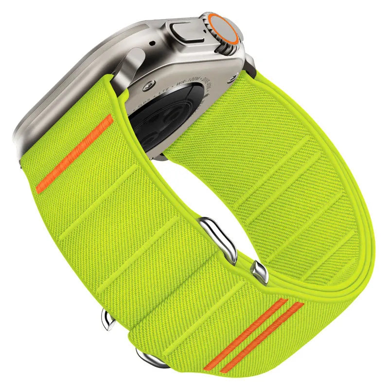 Elastic nylon Apple watchband with stainless steel buckle in multiple colour options
