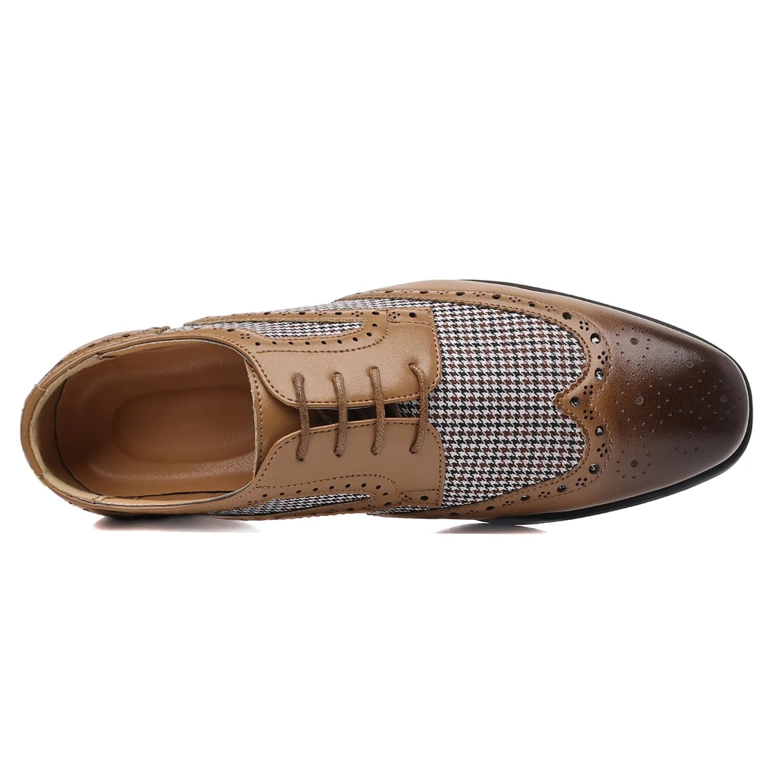 Men's imitation houndstooth plaid casual shoes with square toe and lace-up front