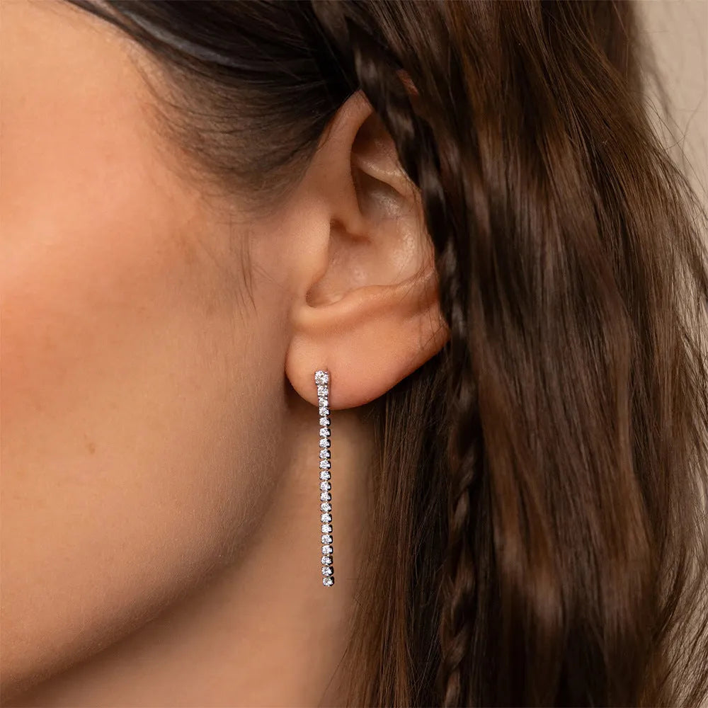 Women's stainless steel zircon earrings with geometric shape and Chinese style line decoration