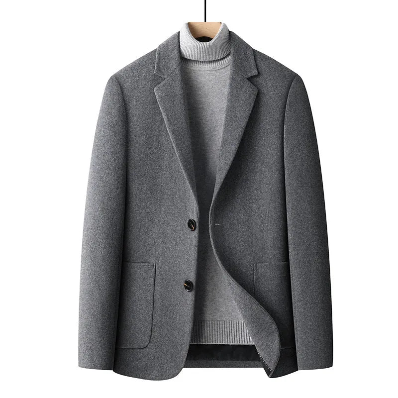 Men's slim fit grey wool suit jacket for autumn and winter wear