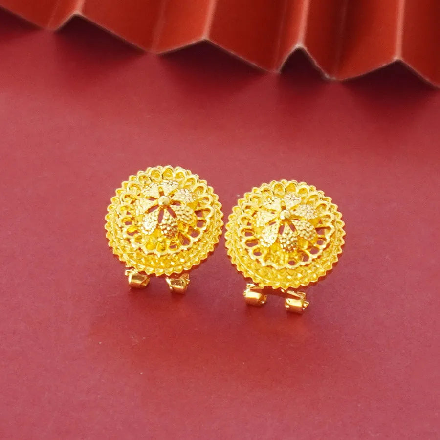 Flower design gold-plated three-piece jewellery suit with water wave chain necklace, earrings and ring