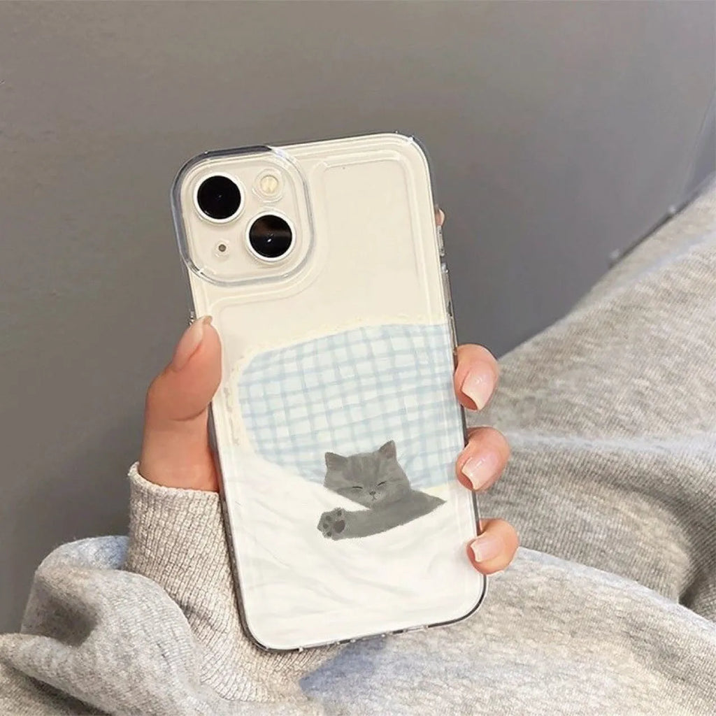 Transparent phone case with sleeping cat pattern for Apple iPhone