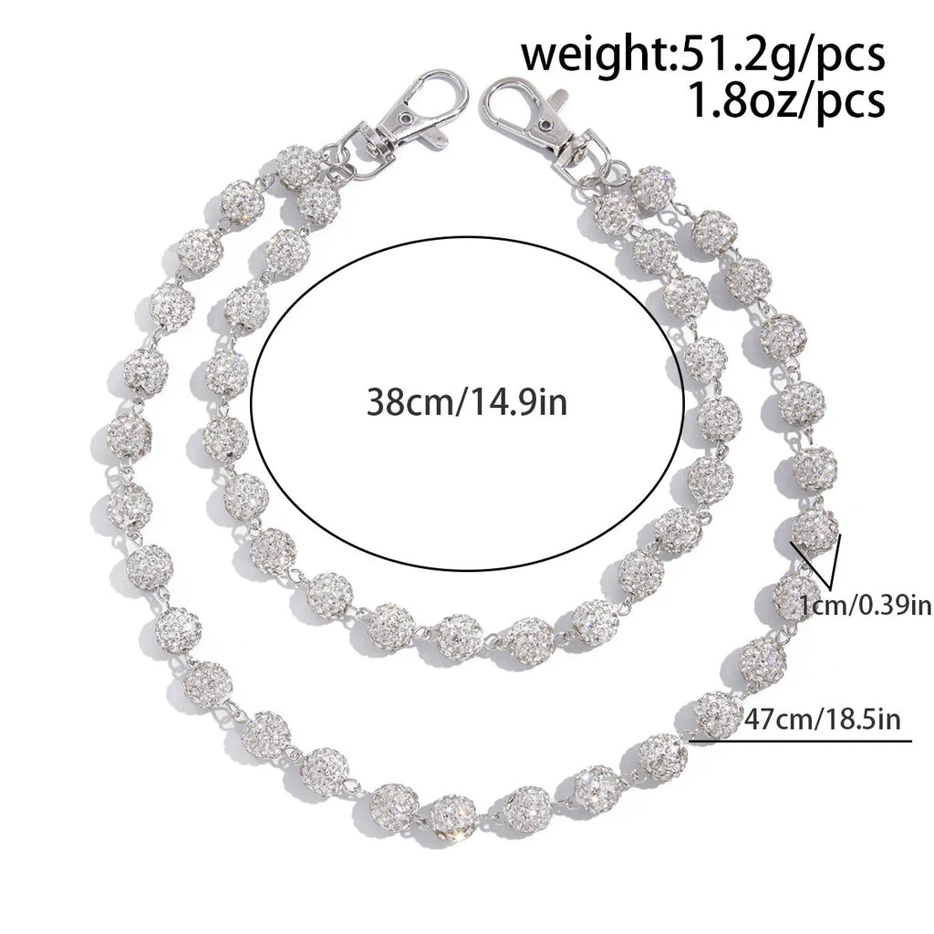 Hip hop niche waist chain alloy sphere pendant key ornament White K01748 front view