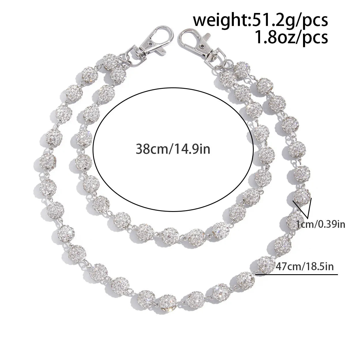 Hip hop niche waist chain alloy sphere pendant key ornament White K01748 front view
