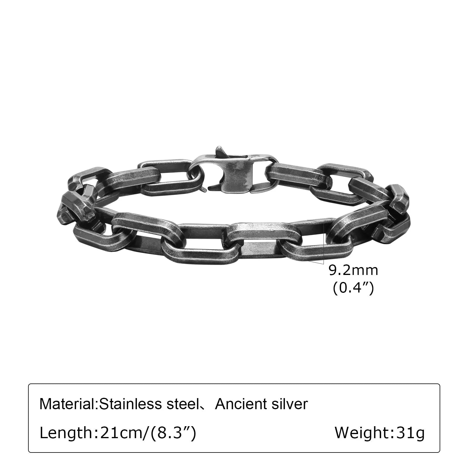 Stainless steel square chain bracelet for men in black, gold, retro and steel colour finishes