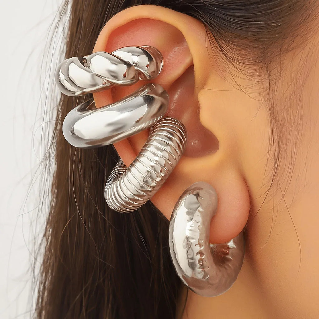 Geometric gold and silver clip-on earrings for women without pierced ears