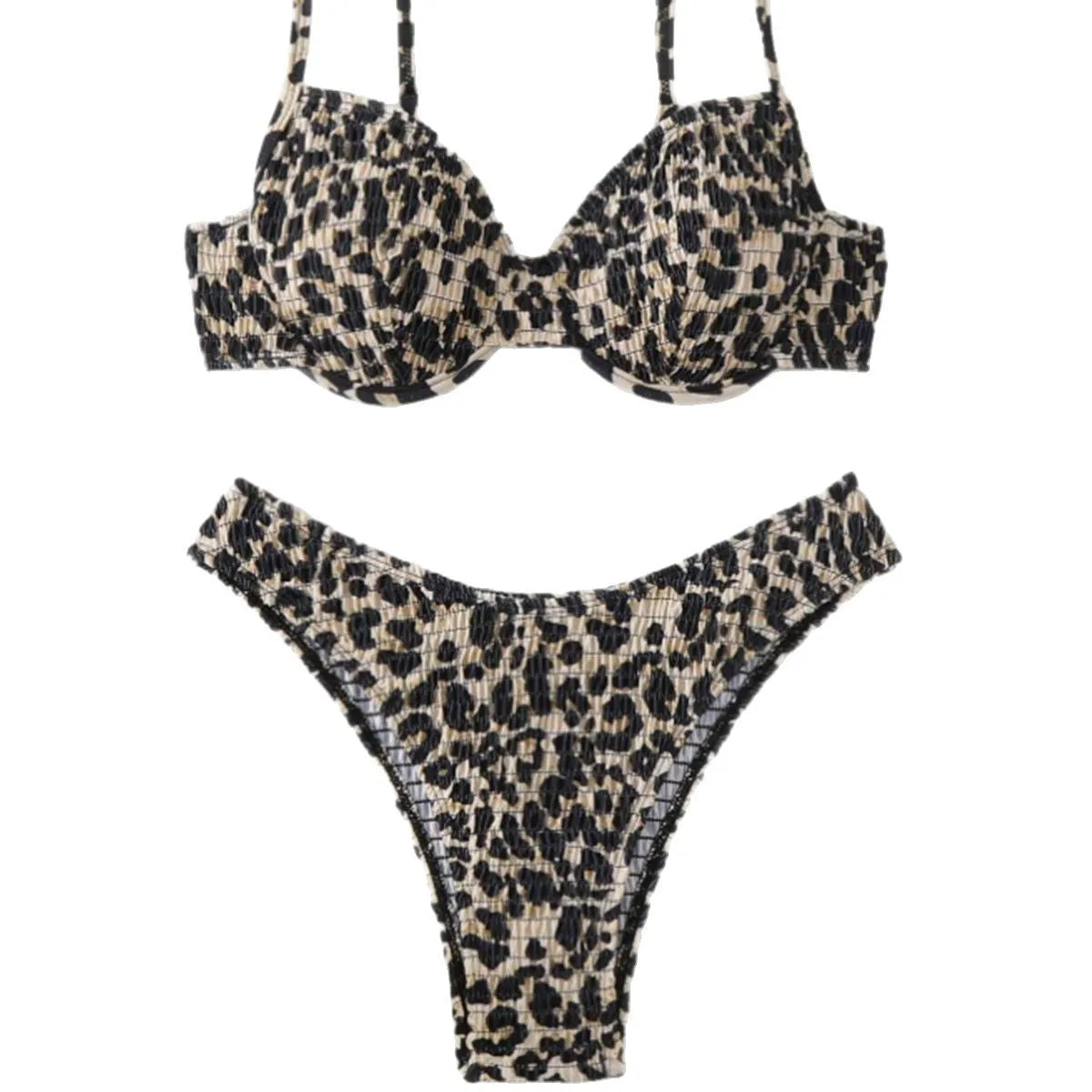 Leopard print bikini swimsuit set for women with backless design in brown mixed colour