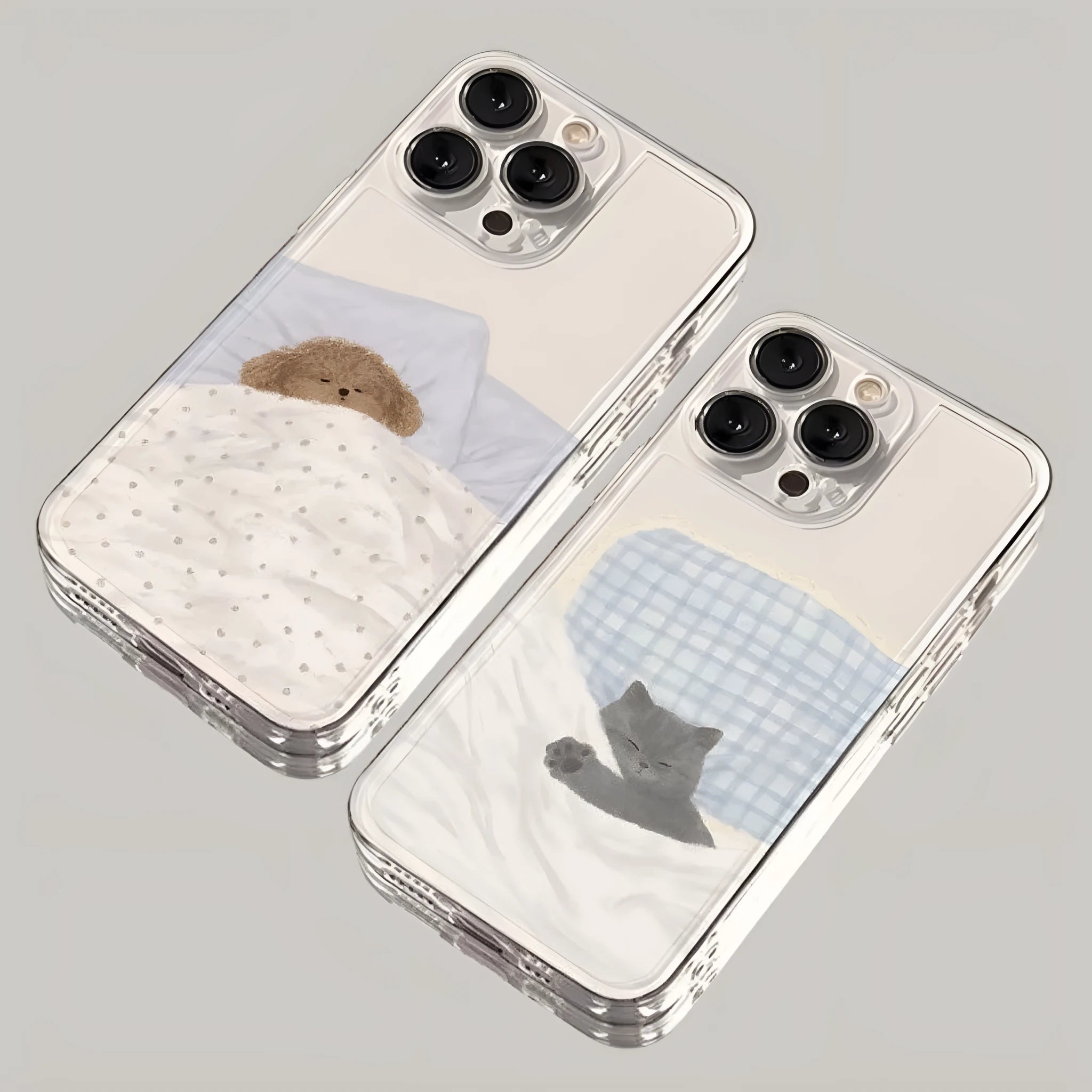 Transparent phone case with sleeping cat pattern for Apple iPhone