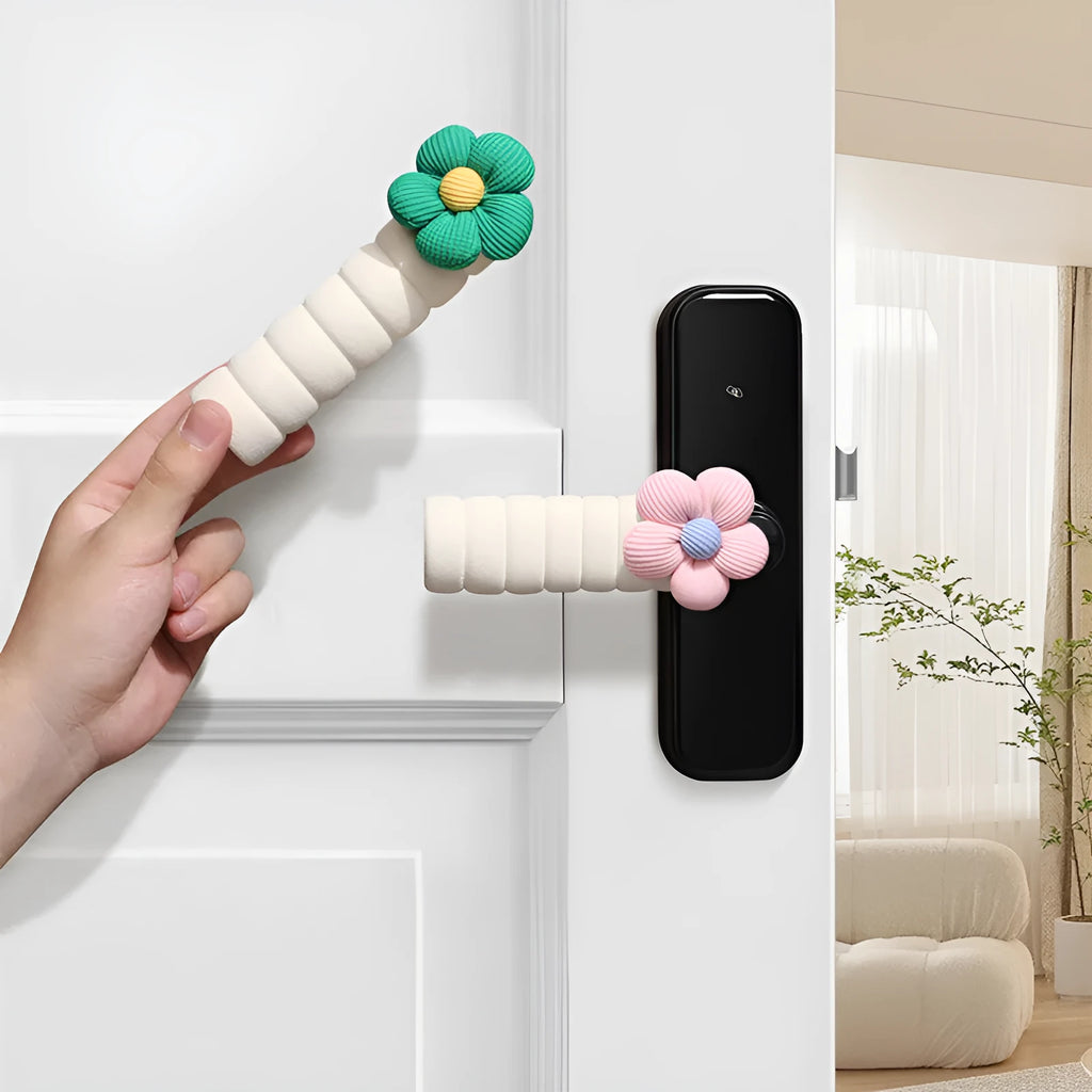 Flower door handle protective casing in beige with PEVA anti-collision soft cover on a round handle