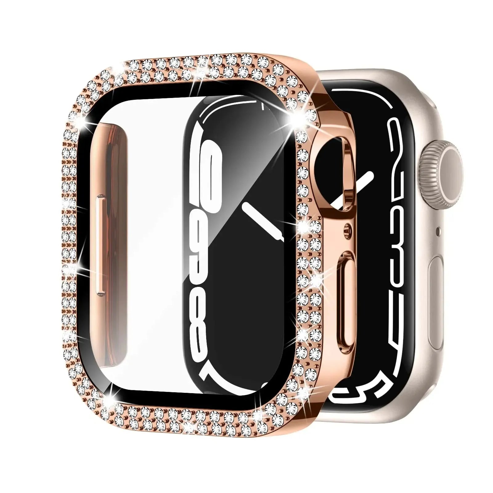 Apple Watch protective case with peep-proof glass in rose pink, gold, and black colour options