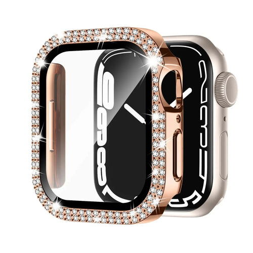 Apple Watch protective case with peep-proof glass in rose pink, gold, and black colour options