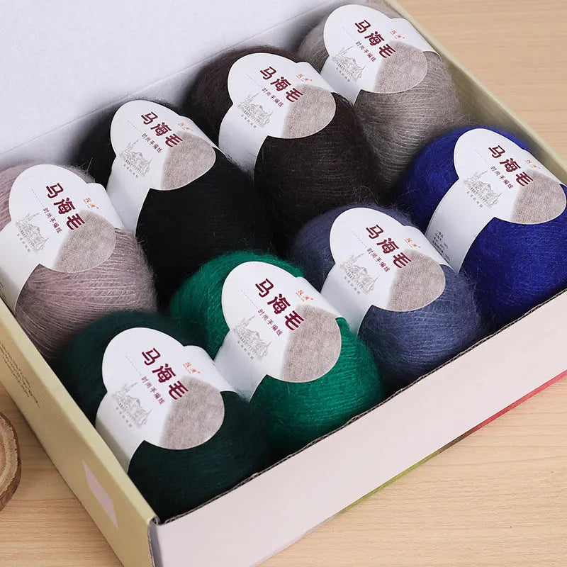 Mohair wool ball for DIY hand-woven scarf kit in one of 34 available colours