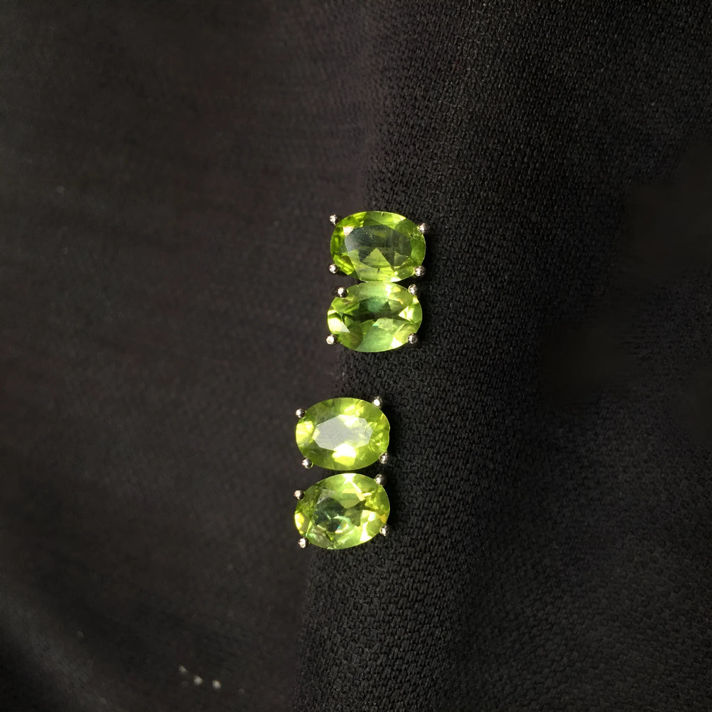 Grass green natural olivine stud earrings in S925 sterling silver with 6×8mm elliptical stones