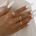 Women's irregular water drop ring suit 3-piece set in gold alloy on white background