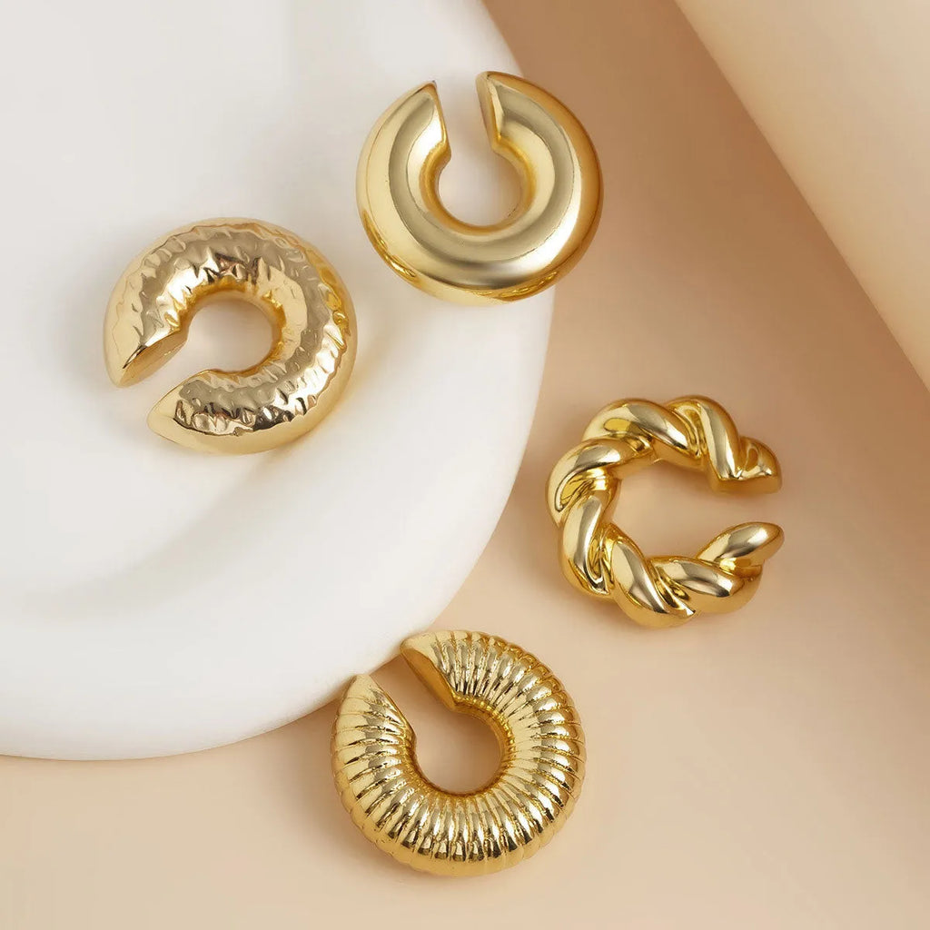 Geometric gold and silver clip-on earrings for women without pierced ears
