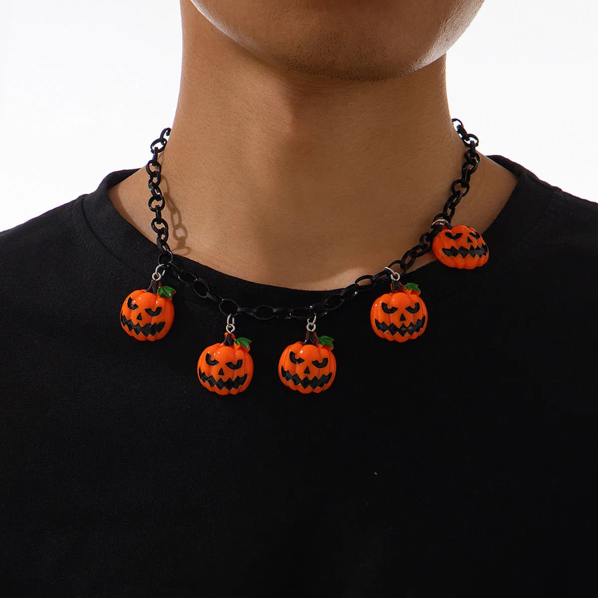 Halloween necklace with ghost and pumpkin acrylic pendant on regular chain in mixed colours