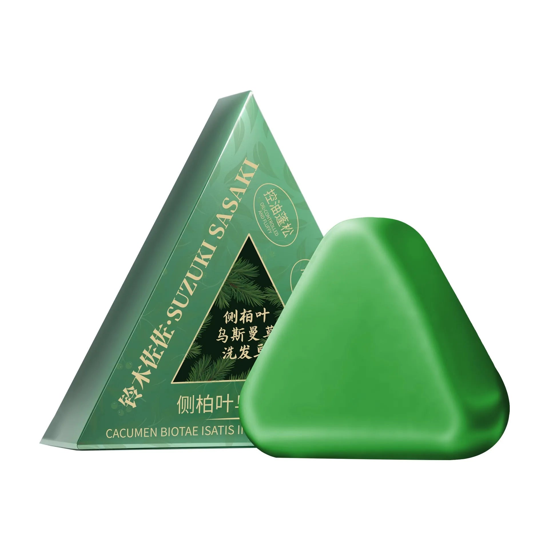Rectangular bar of Chinese arborvitae twig Usman herbal soap on a wooden surface.