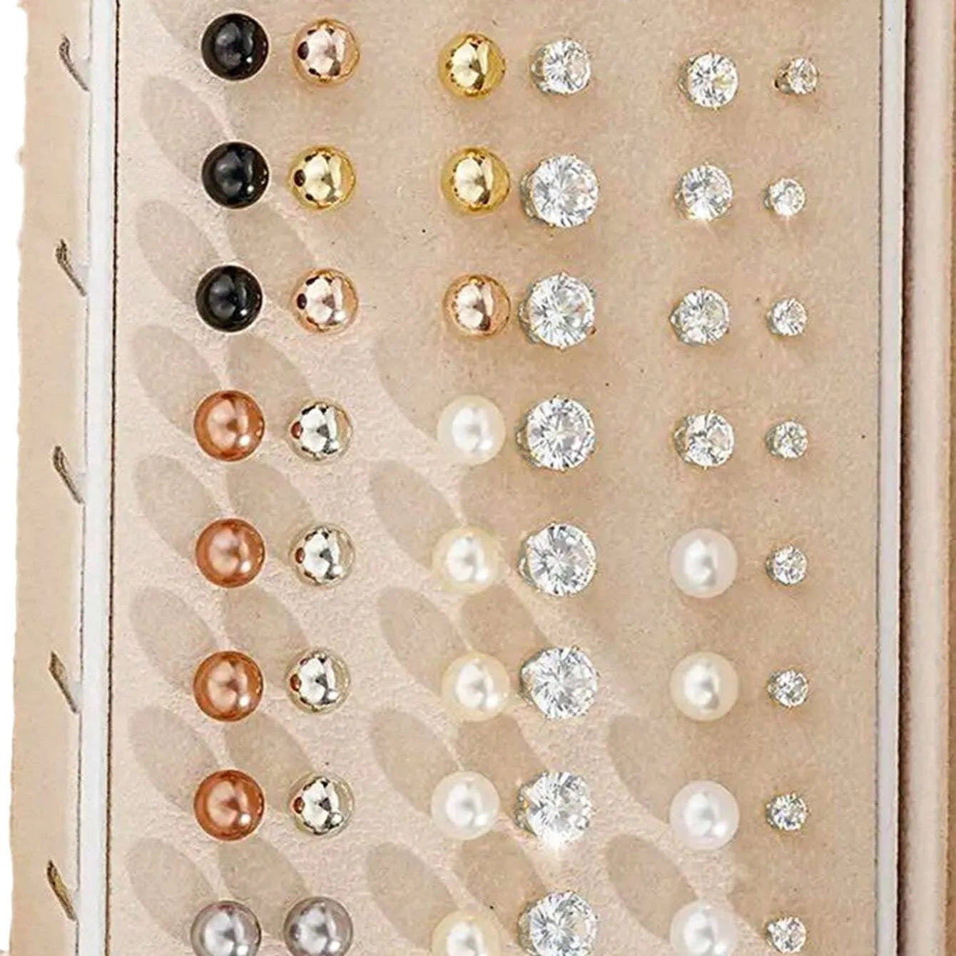 108-piece pearl earrings combination with geometric round design in gold and yellow electroplated finishes