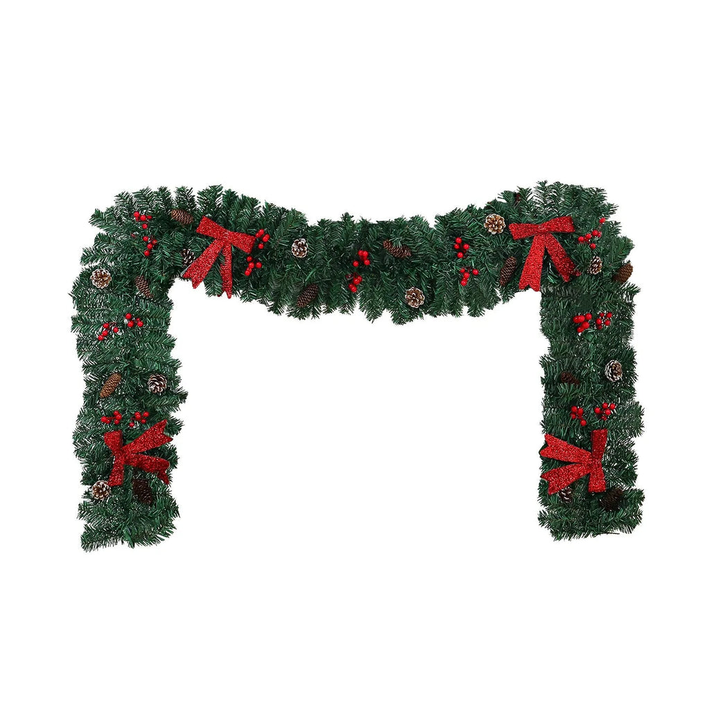 Christmas rattan pine cone bow decorative wreath with bow, PVC construction, European style, for home holiday decoration