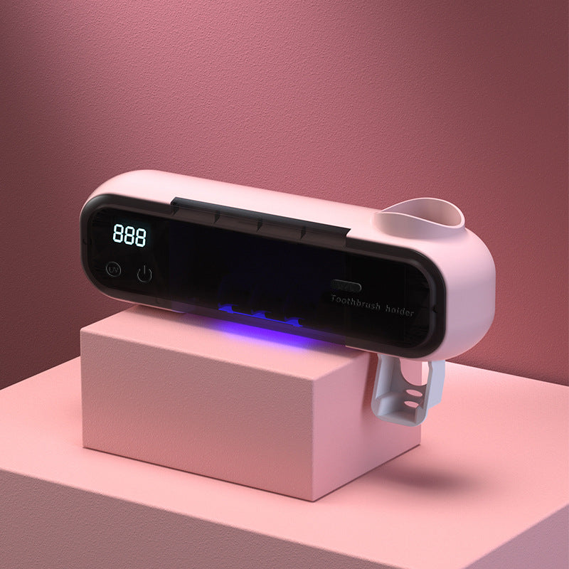 Drill-Free UV Toothbrush Steriliser & Air-Drying Holder - Wall-Mounted Bathroom Organiser & Tumbler Rack (USB Rechargeable)