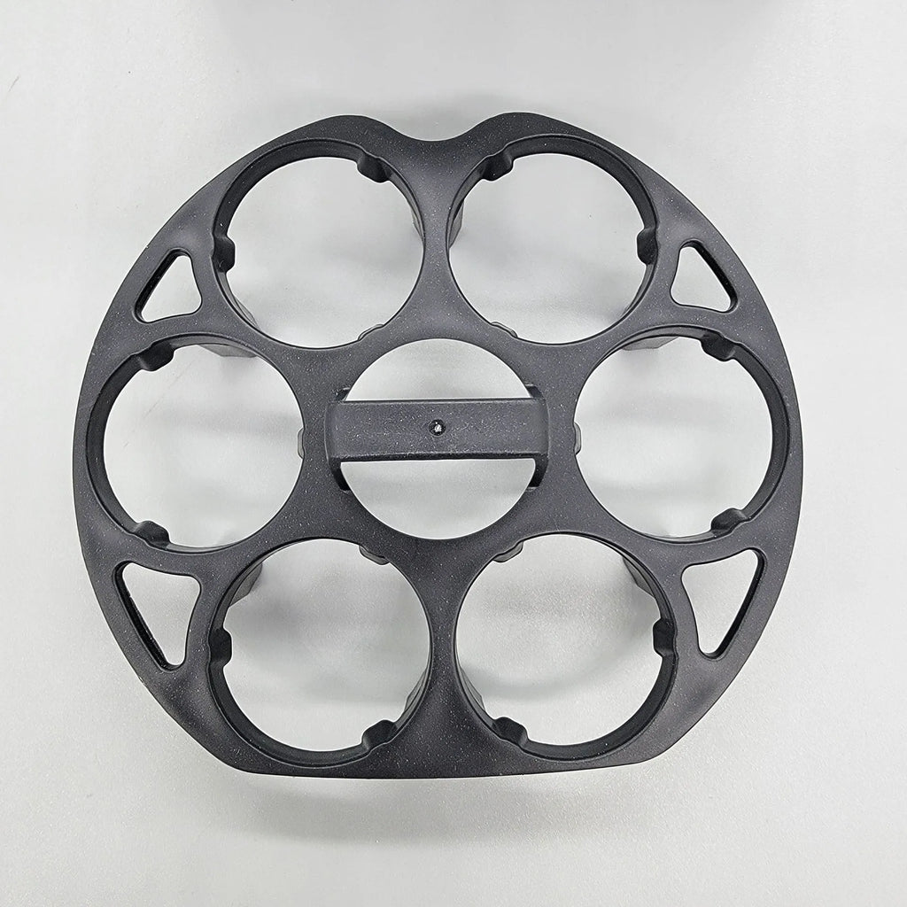 Black plastic egg holder basket with retainer system measuring 13.8cm