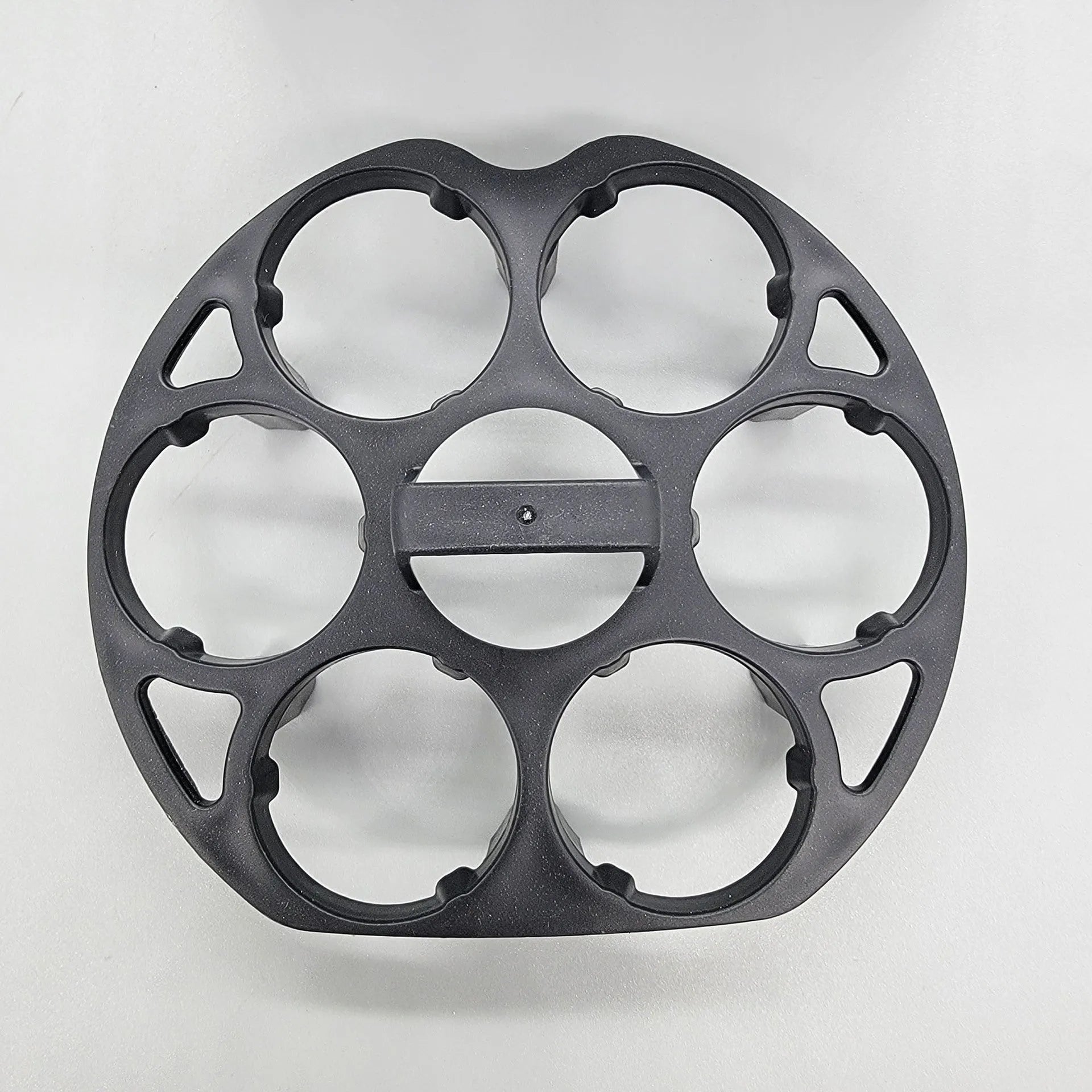 Black plastic egg holder basket with retainer system measuring 13.8cm