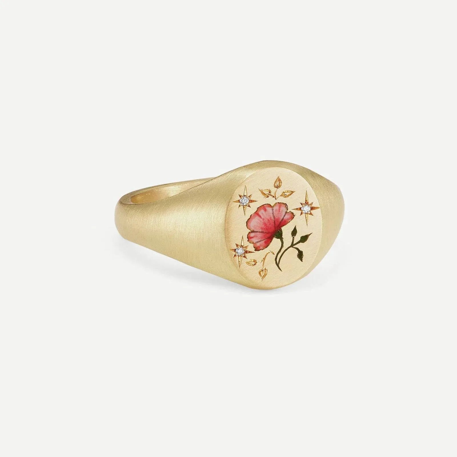 New Flower Stainless Steel Light Luxury Painted Ring in geometric shape with floral motif, available in multiple colours including Daisy and Peach Pink