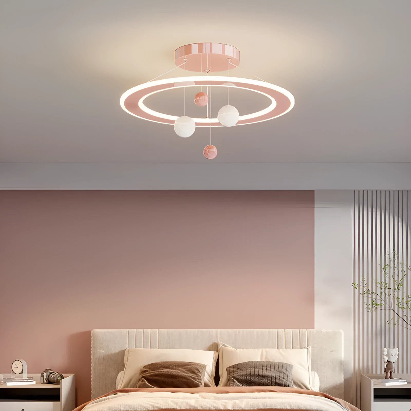 Modern simple style children's bedroom ceiling chandelier with pink and white light options