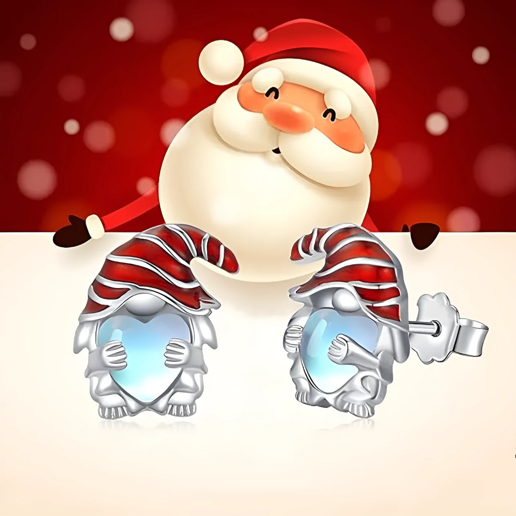 Santa Claus themed heart-shaped earrings for women in electroplated white gold colour