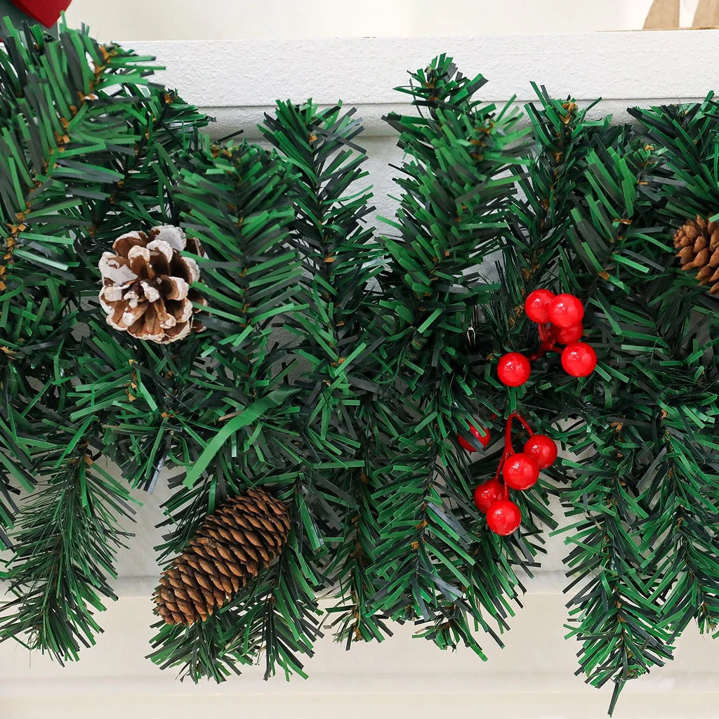 Christmas rattan pine cone bow decorative wreath with bow, PVC construction, European style, for home holiday decoration