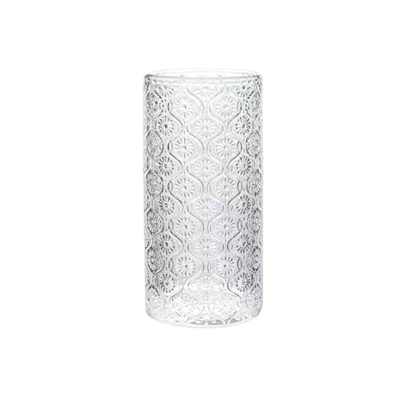 Begonia solid colour glass water cup shown in short 250ml and tall 360ml versions.