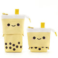 Canvas retractable pencil case with heart smiley face pattern in blue velvet milk tea colour