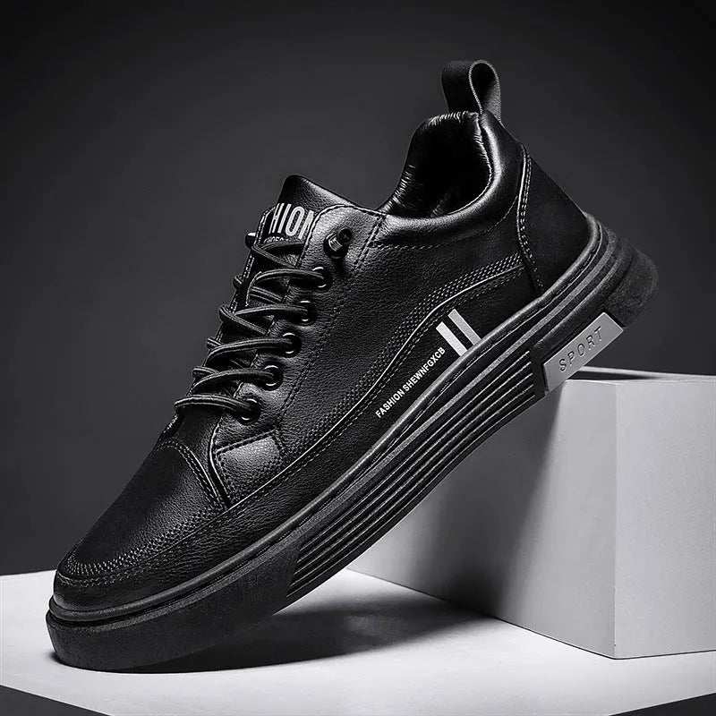 Men's casual skateboard shoes with microfiber upper and elastic band closure in white or black