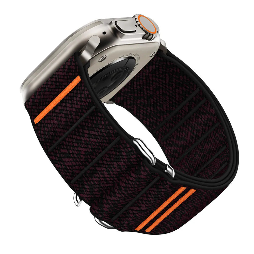 Elastic nylon Apple watchband with stainless steel buckle in multiple colour options