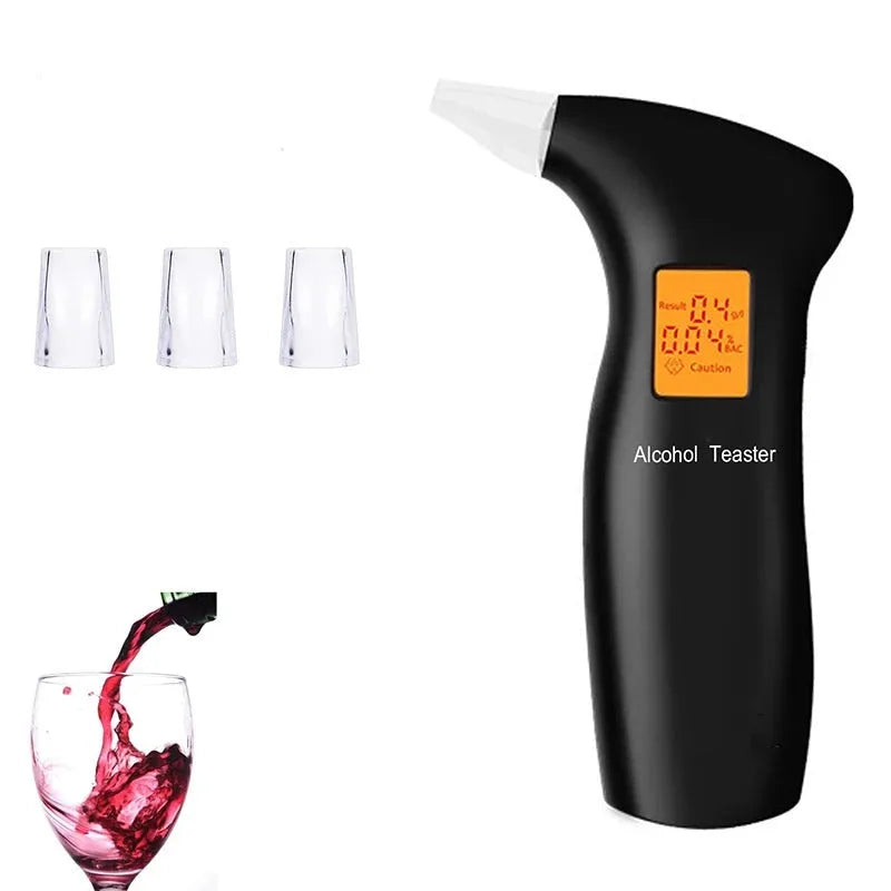 Portable orange light breath alcohol tester with replaceable mouthpieces in choice of colour box.