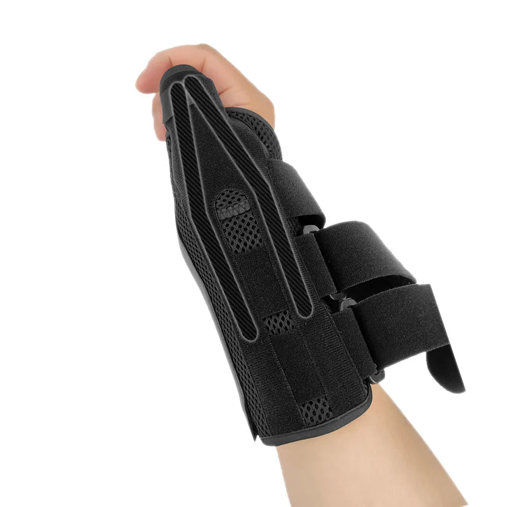 Carbon fibre sports wrist guard with adjustable thumb strap in black with grey edging